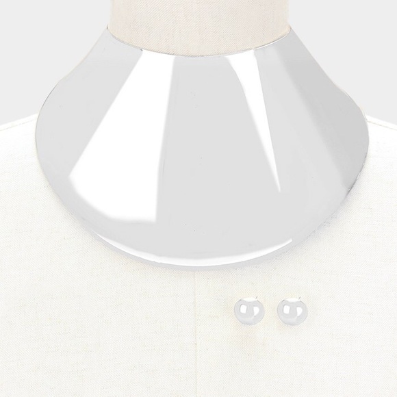 WIDE METAL ARMOR COLLAR CHOKER NECKLACE SET - Picture 1 of 4